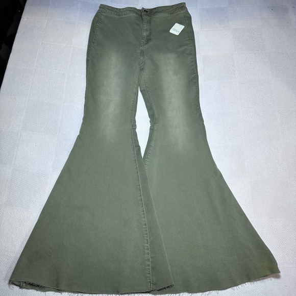 Free People Denim - NEW Free People Just Float On Flare Jeans Womens 31 High Rise Stretch Army Green